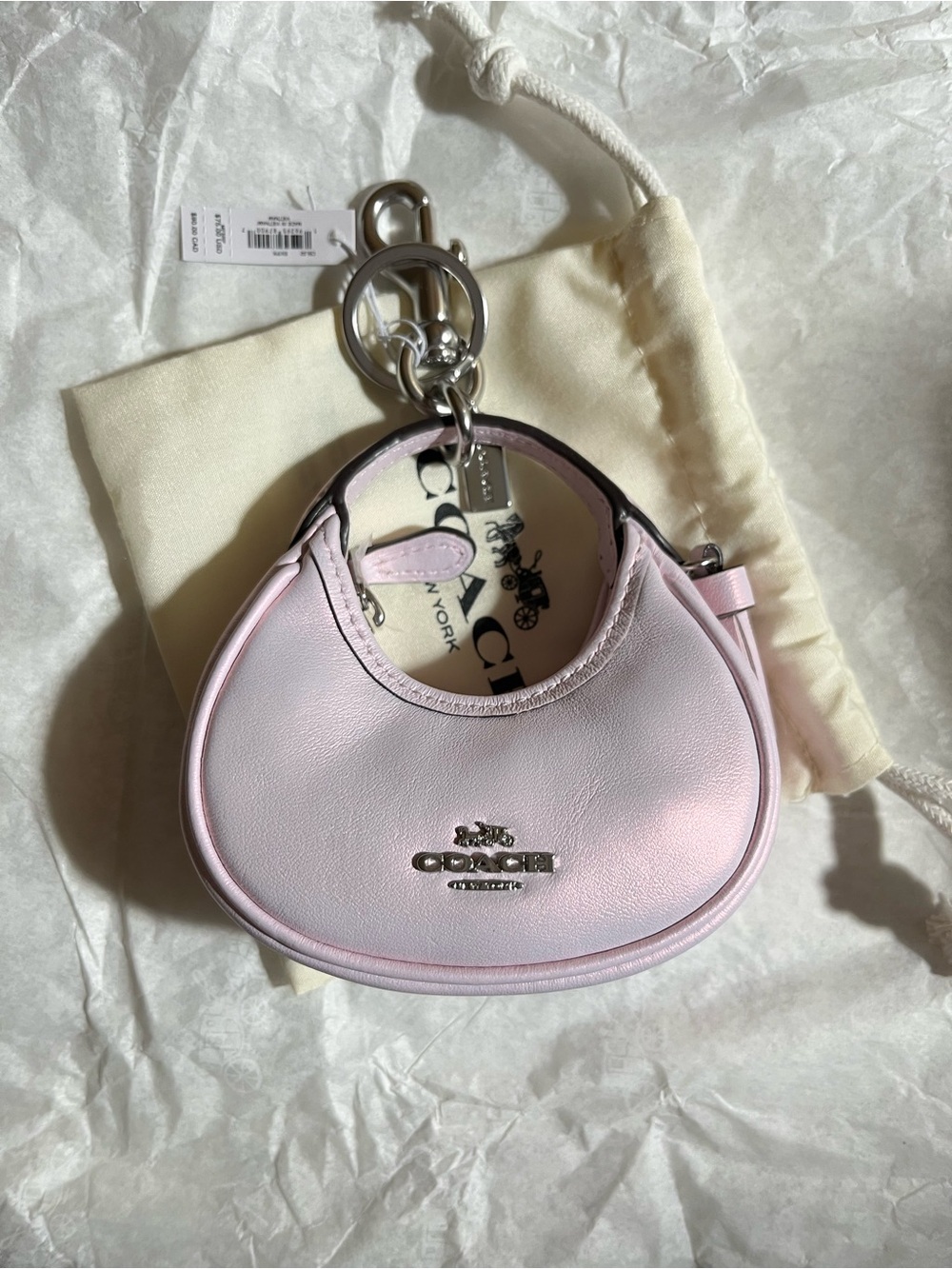 Coach Mini Carmen Bag Charm CBL92 pearlized leather/Silver/Pink NWT